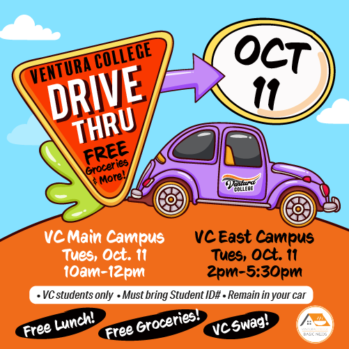 ventura_college's tweet photo. Join us for our October 11 Drive-Thru Food Pantry to receive a free lunch, pre-bagged groceries &amp; more. Bring student ID number. No RSVP needed. 

🔸VC Main Campus: 10 a.m. - noon 

🔸VC East Campus in Santa Paula: 2 p.m. - 5:30 p.m.

#VCPiratePride #VenturaCollege https://t.co/PhSFoMe9b7