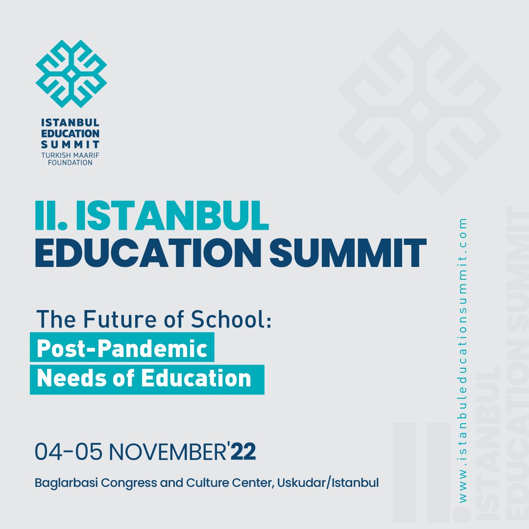 II. #IstanbulEducationSummit will be held in Istanbul on 4-5 November 2022 with the theme of ❝The Future of School, Post-Pandemic Needs of Education❞

To join this international platform, please mark your calendar for 4-5 November 🗓

Registration👇

🔗istanbuleducationsummit.com/event-details/…