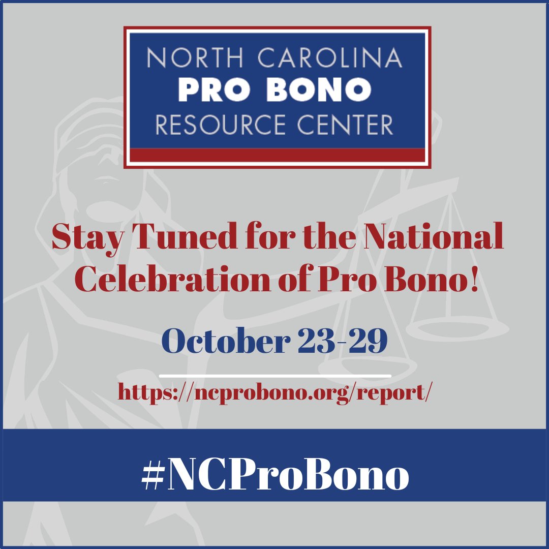 ncprobono's tweet photo. We'll be celebrating #NCProBono all month long but stay tuned for our big pro bono week celebration in conjunction with the National Celebration of Pro Bono, Oct. 23-29! @ABACtrProBono #CelebrateProBono https://t.co/bhuiAFE3U8