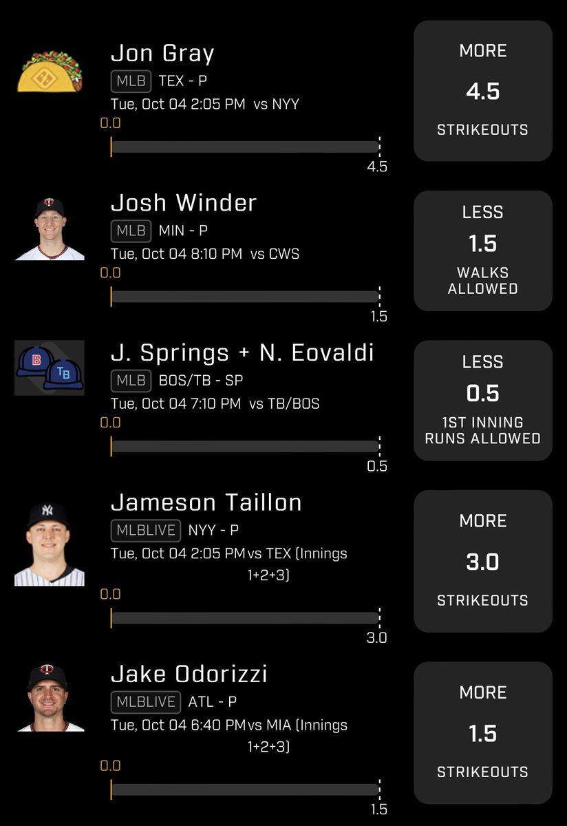 pickles_picks69's tweet photo. Here’s 5pick flex I’m playing with the taco 

#MLB #PrizePicks https://t.co/2aEctikD2x