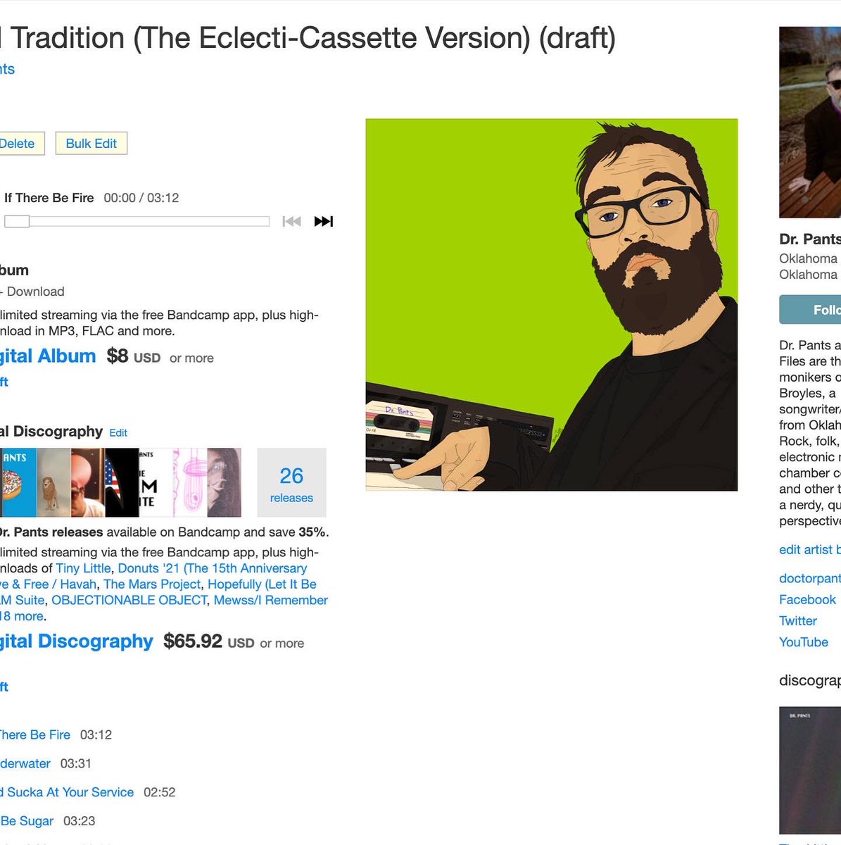 drpantsmusic's tweet image. Big weekend coming up!!
10/7 #BandcampFriday!! NEW ALBUM “Aural Tradition (The Eclecti-Cassette Version)” cassette &amp;amp; dwnld from Bandcamp! Awesome cover art by @beguilingtechie!!
10/8 Back at @fullcircleokc! Free &amp;amp; all ages! I’d love to see some of your faces. 
Please RT!
👖