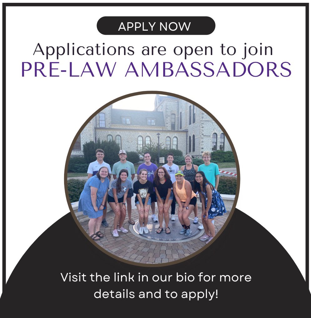 Apply for Pre-Law Ambassadors! Applications are due Sunday, October 9, 2022. forms.gle/RZpsfCVQkxVkCc…

#applications #PLA #ambassadors #campusinvolvement #prelaw #kstate