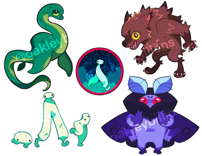 Here are some of the stickers I've designed for Cryptid Corner so far! 