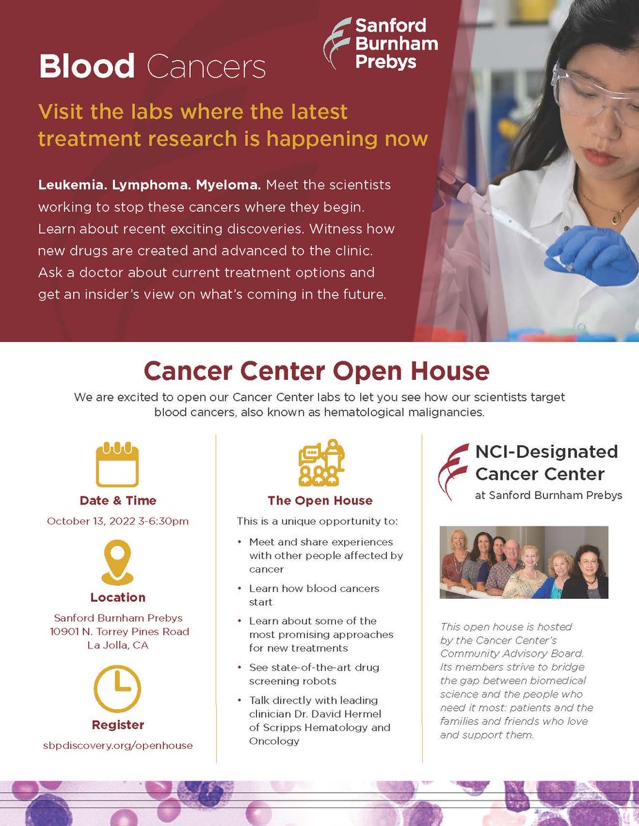 KevinYipLab's tweet image. Come learn about blood cancers at our Cancer Center Open House on Oct 13! Free registration at sbpdiscovery.org/openhouse