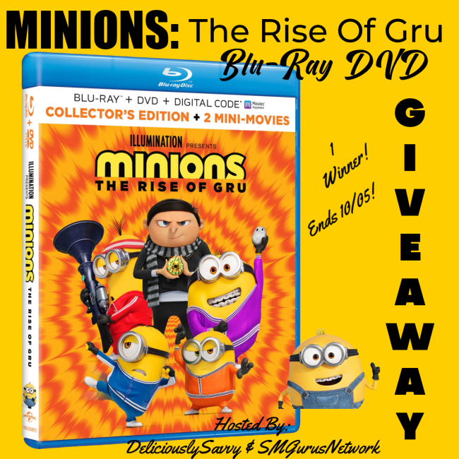 MikiHope's tweet photo. Ends midnight 10/5 MINIONS: The Rise Of Gru Blu-Ray DVD GA-1-US  @DeliciouslySavv https://t.co/pZUGDEFfQv #Giveaways https://t.co/8pzEkhqMhO