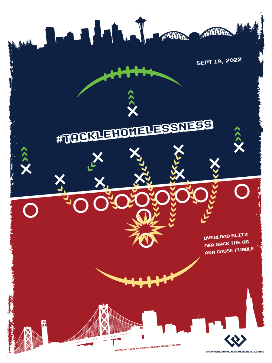 mikepklay's tweet photo. I'm honored to have created this poster art inspired by the @Seahawks recent matchup against the 49ers, to support @Windermere and its mission to #TackleHomelessness. Purchase here: https://t.co/yxH8X8aFZr https://t.co/6Fxg71MP4V