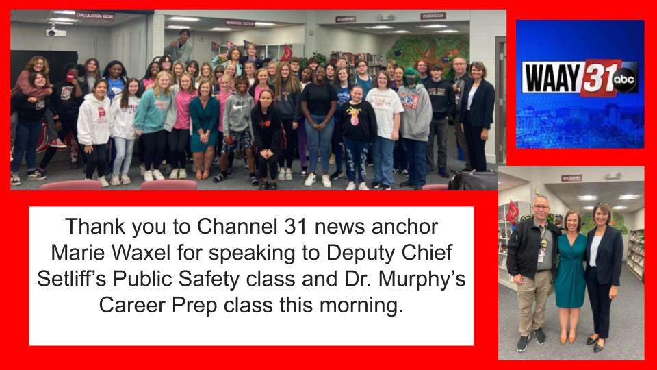Thank you Marie Waxel, Channel 31 news anchor for visiting DHS this morning.