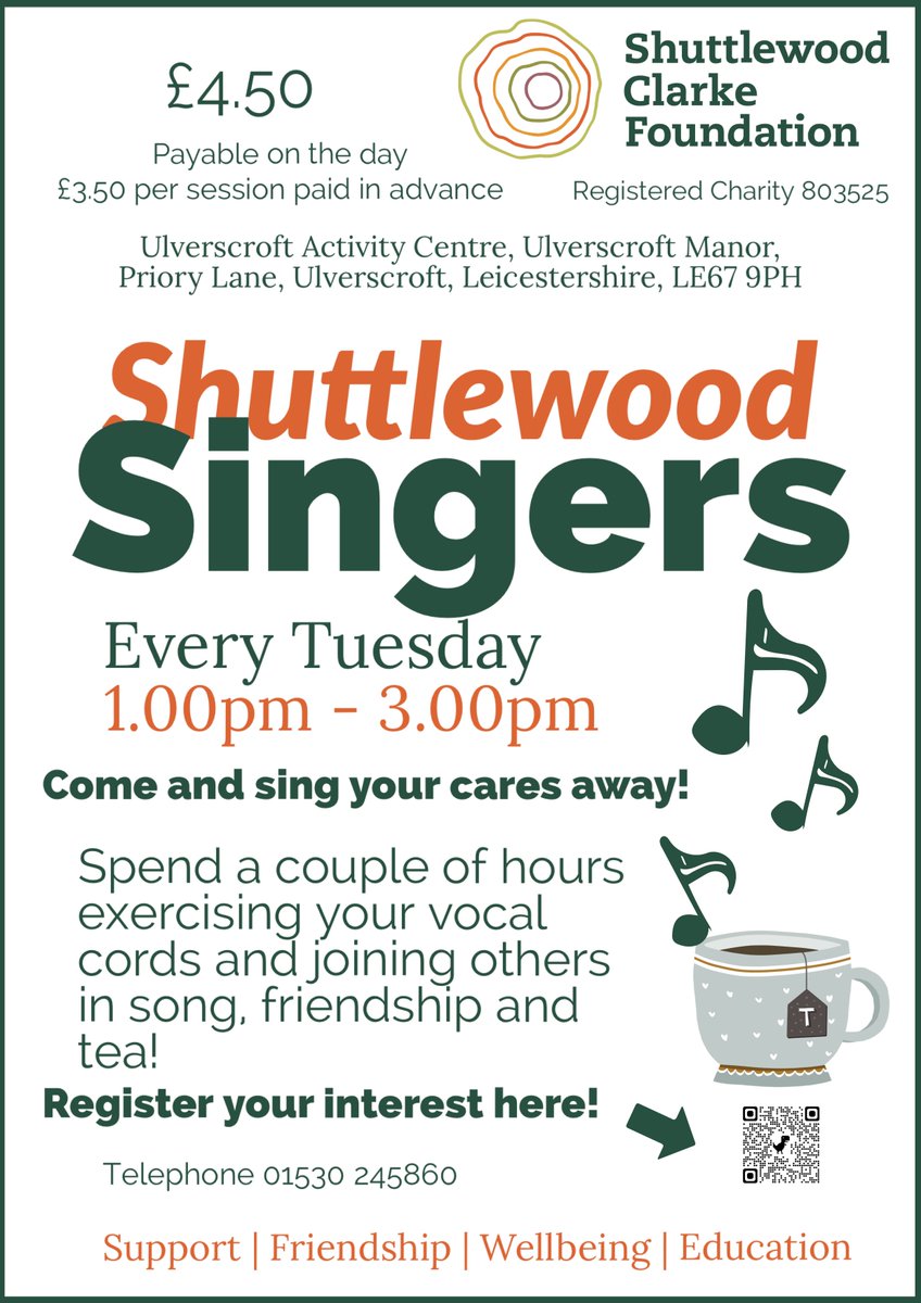 Our Shuttlewood #singers meet every Tuesday at 1.00pm! Spend a couple of hours with others in friendship and song! For more information please call 01530 245860 #friendship #leicestershire #singing #choir #music #song