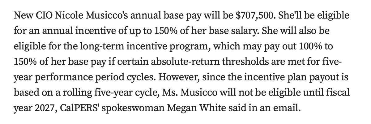 Meanwhile, the Chief Investment Officer of CalPERS makes like a decent CRO but with accountability measured on a 5 year cycle.