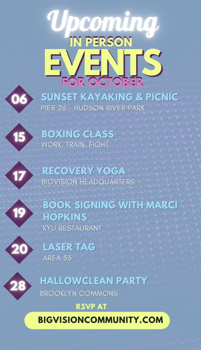 Upcoming #sober events!

Sign up at bigvisioncommunity.com