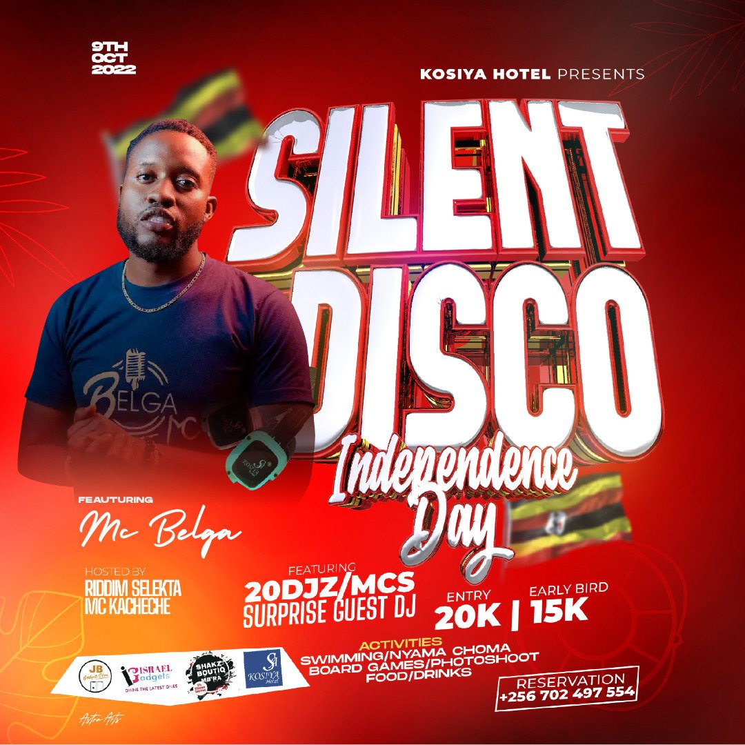 ABANYAMBARARAAAAAA MURIIYO!!!!!!!!!!!!! 

This Sunday I'll be part of the Host's of the #SilentDisco happening at @KosiyaHotel , lot's of performances from different DJ's n MC's 

Ebisigadde Sooma Poster nawe👇