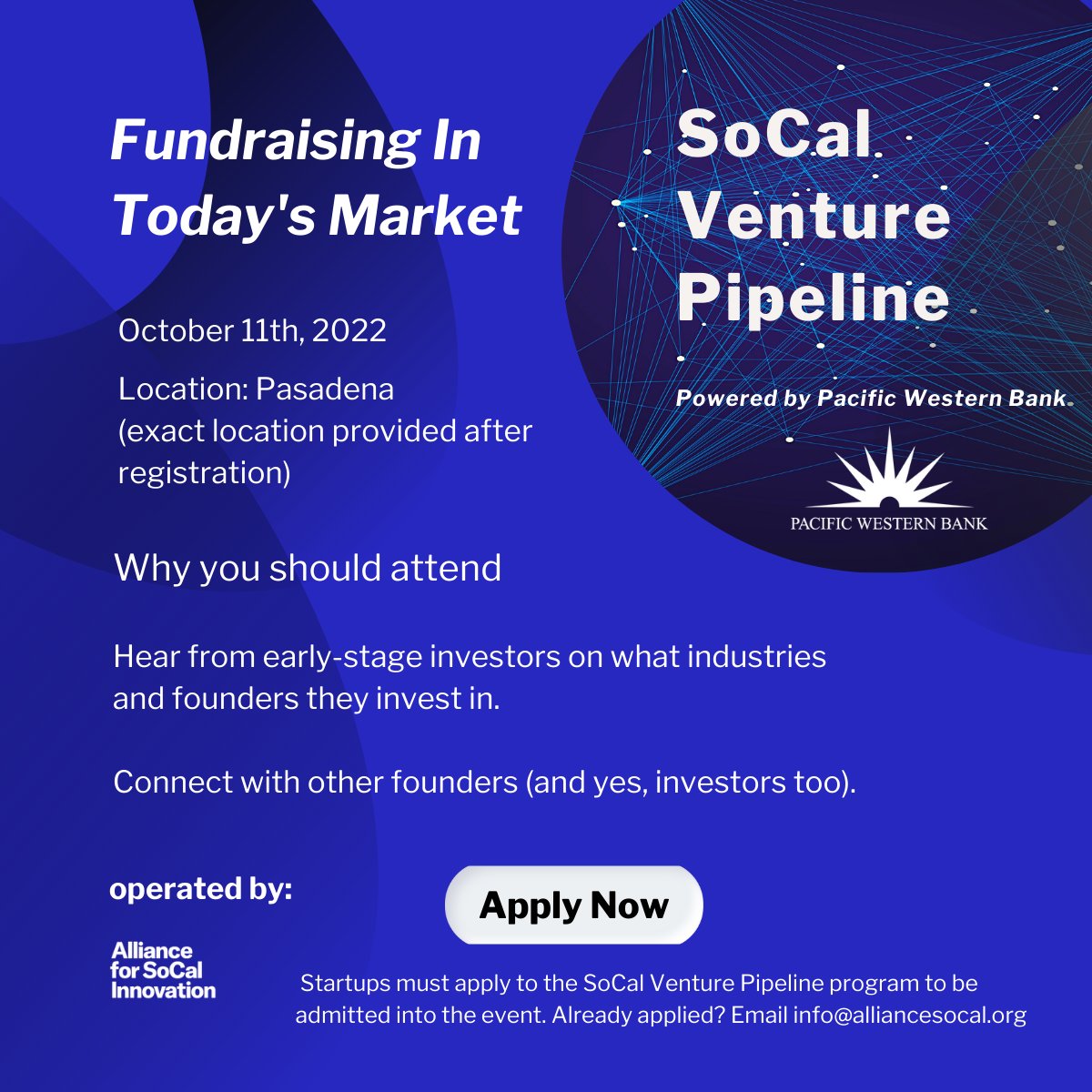 Panel includes <a href="/bqueener/">Brett Queener</a>, <a href="/jaygoss/">Jay Goss</a>, Howard Ko <a href="/MorpheusVC/">Morpheus Ventures</a>, Ken Funahashi <a href="/wilsonsonsini/">Wilson Sonsini</a> and <a href="/diTar/">Mark diTargiani</a> Pacific Western Bank for invite-only founder event and networking in Pasadena. Apply to attend: alliancesocal.org/programs/ventu…