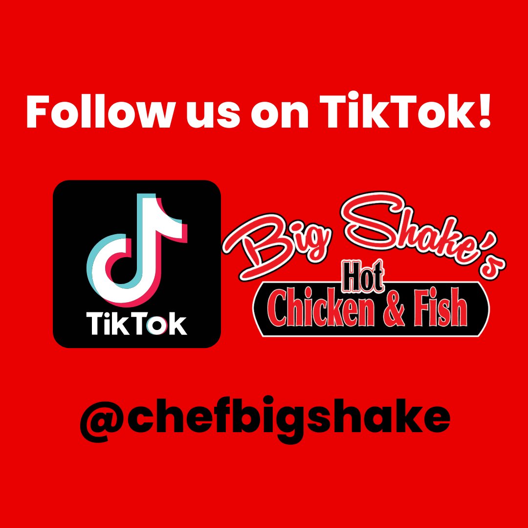 shakeschicken's tweet photo. In case you didn't know, we're on TikTok! Give us a follow. 😎🙌  

#BigShakesHotChicken #ChefBigShake #BigShake #BigShakesHotChickenAndFish  #BigShakesFamilyMeals #ChefShake  #TennesseeFoodies #TennesseeEats https://t.co/9o1yc18IPx