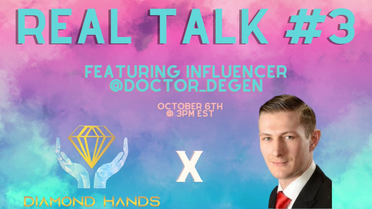 DiamondMarkiii's tweet photo. REAL TALK #3
I will be interviewing Influencer @Doctor_Degen !
Thursday Oct 6th, 3pm Est. 
See you all there fam! https://t.co/7nBSj30JaJ