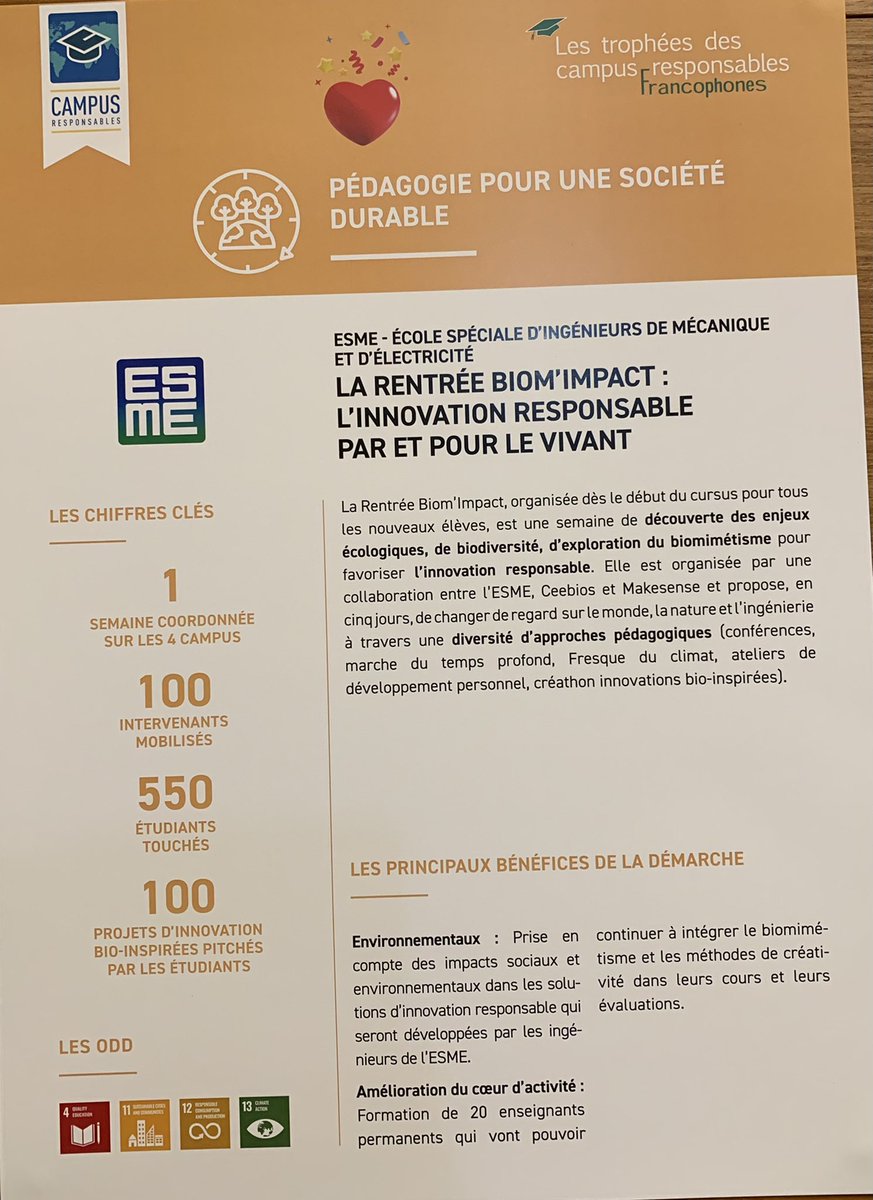 Très fière de recevoir aujourd’hui au <a href="/sup_recherche/">Ministère Enseignement supérieur/Recherche/Espace</a>  le prix coup de cœur des 8eme trophées des campus responsables (version francophone des Green Gown Awards). Une bel encouragement pour la jeune entreprise à mission qu’est l’<a href="/ESME_ingenieurs/">ESME</a>