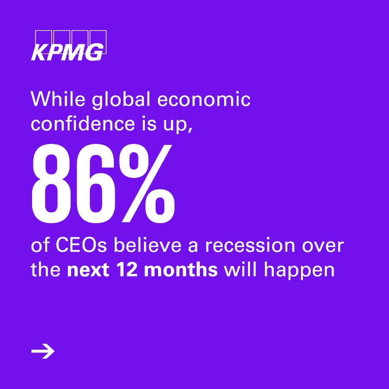 KPMG's tweet photo. Read how CEOs are planning to deal with the recession in our latest 2022 KPMG #CEOoutlook: https://t.co/9pfGTmKs8s
