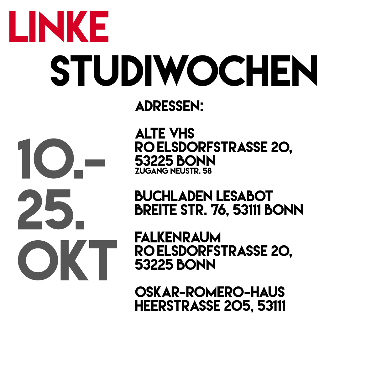 lswbonn's tweet photo. Die Linken Studiwochen zum Semesterstart in Bonn gehen 2022 in ihre sechste Auflage!

Das gesamte Programm findet ihr auch  im LinkTree:
https://t.co/ZfzZm5EqAd https://t.co/7B2LiFH68T