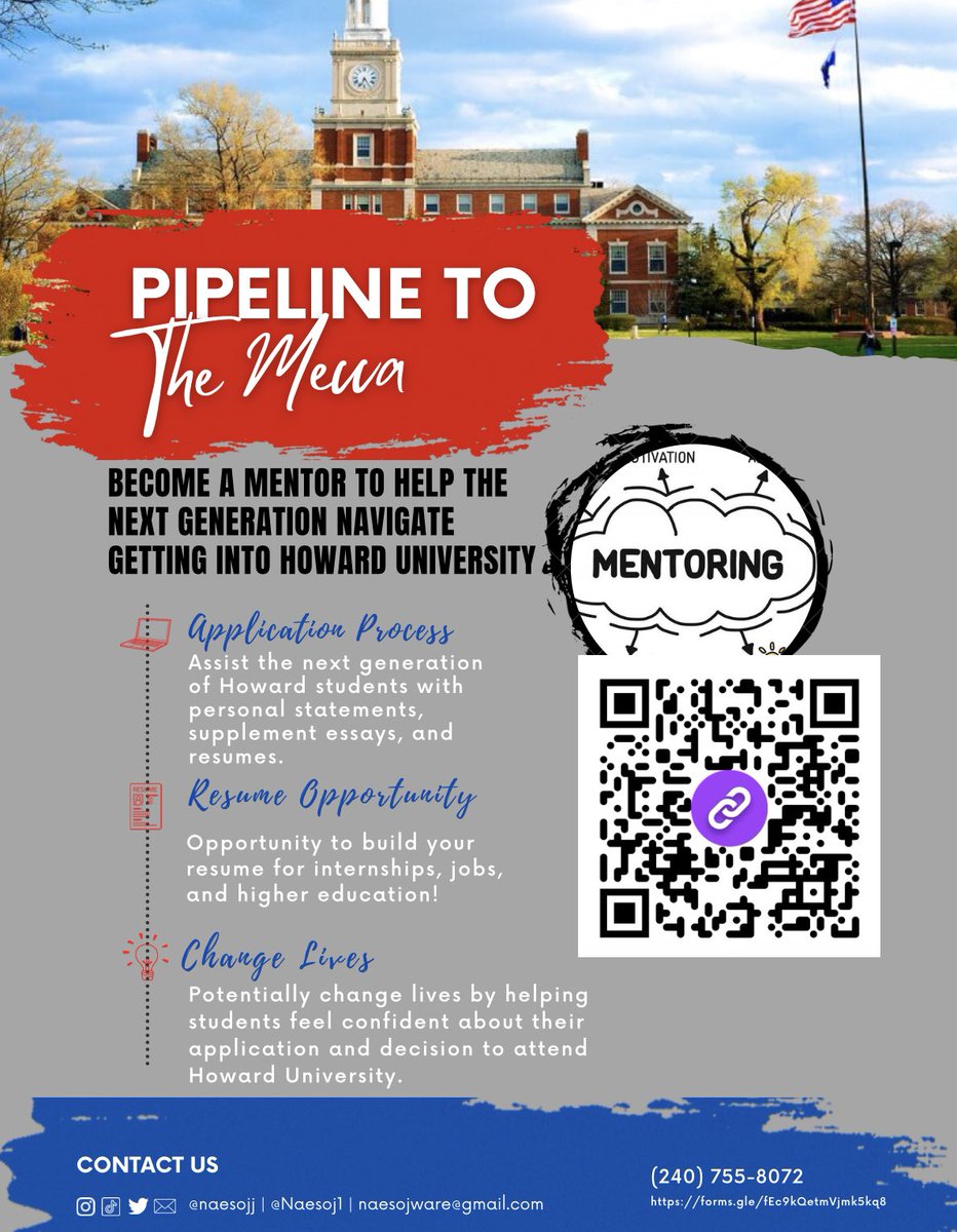 Naesoj1's tweet photo. 🚨 CALLING ALL BISON 🚨
We need your help to guide the next generation. You remember the anxiety and stress that came with applying to our illustrious HBCU? Let’s make it easier for our babies! PTTM is a program that provides prospective Howard students with a mentor. 
#hu26 #HU https://t.co/dUrYX4WDia