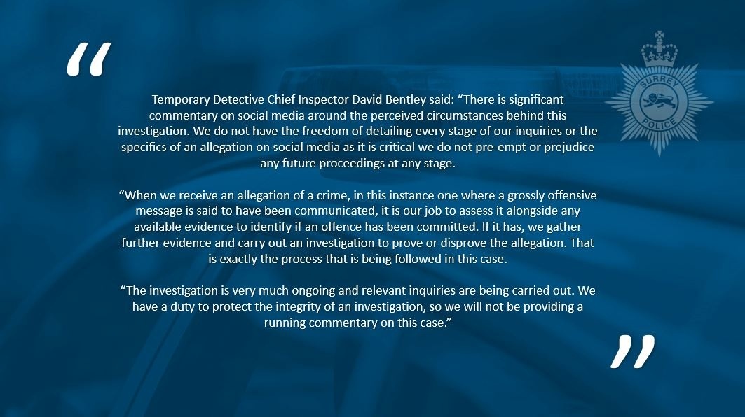 SurreyPolice's tweet photo. The full statement following the arrest of a Guildford woman is available here. https://t.co/rmOnoLJcUA https://t.co/5HW0eGEfxH