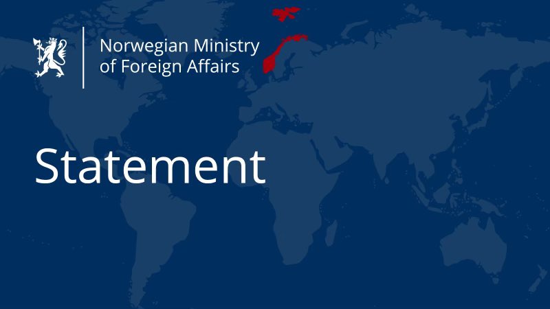 Norway congratulates the decision of the government of Colombia and the National Liberation Army, ELN, on reassuming formal negotiations. This is an important step towards peace in Colombia. We appreciate the trust shown us as a guarantor country.