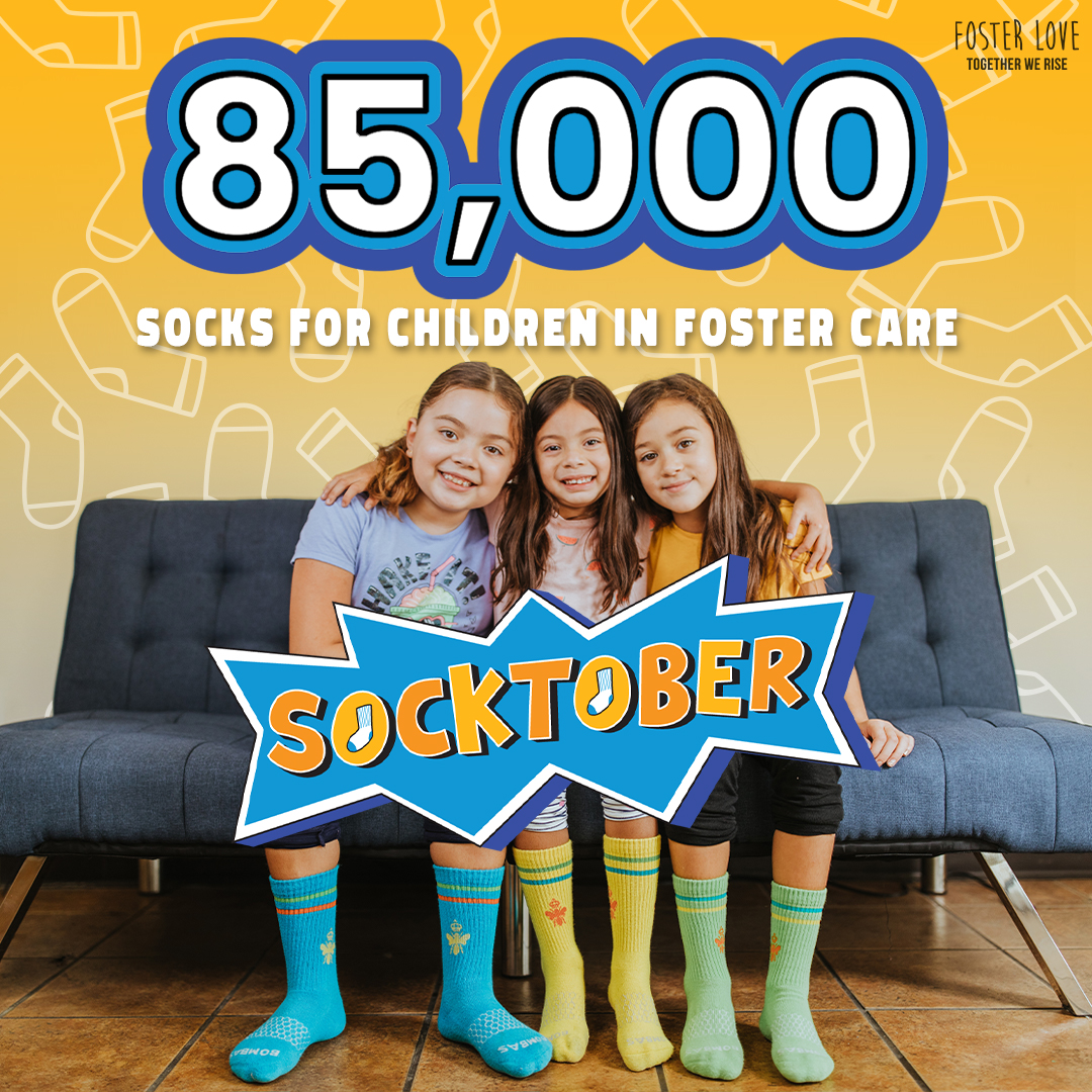 FosterLove's tweet photo. #Socktober is a month dedicated to giving children in foster care a basic necessity - socks! Thanks to @bombas we have 85,000 pairs of socks to donate to kids in #fostercare. Help kids in foster care know they are cared for with a brand new pair of socks: https://t.co/y5qhHyxVB2 https://t.co/8uZxCYdK0c