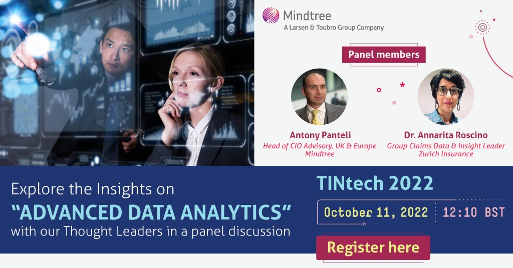 Mindtree_Ltd's tweet photo. Industry leaders from Zurich Insurance and Mindtree will share insights on developing data strategies to enable agile #technology architecture and advanced analytics at #TINtech 2022, on October 11th. Enroll now: https://t.co/HaMhqwyNeS #insurtech #digitalinsurance #innovation https://t.co/bfEYPoXv4a