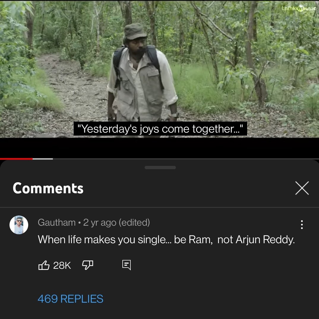 vanaysha1611's tweet photo. Saw this comment in YouTube under the Life of Ram video song! This guy isn't actually wrong! https://t.co/TxMFiT3f3v