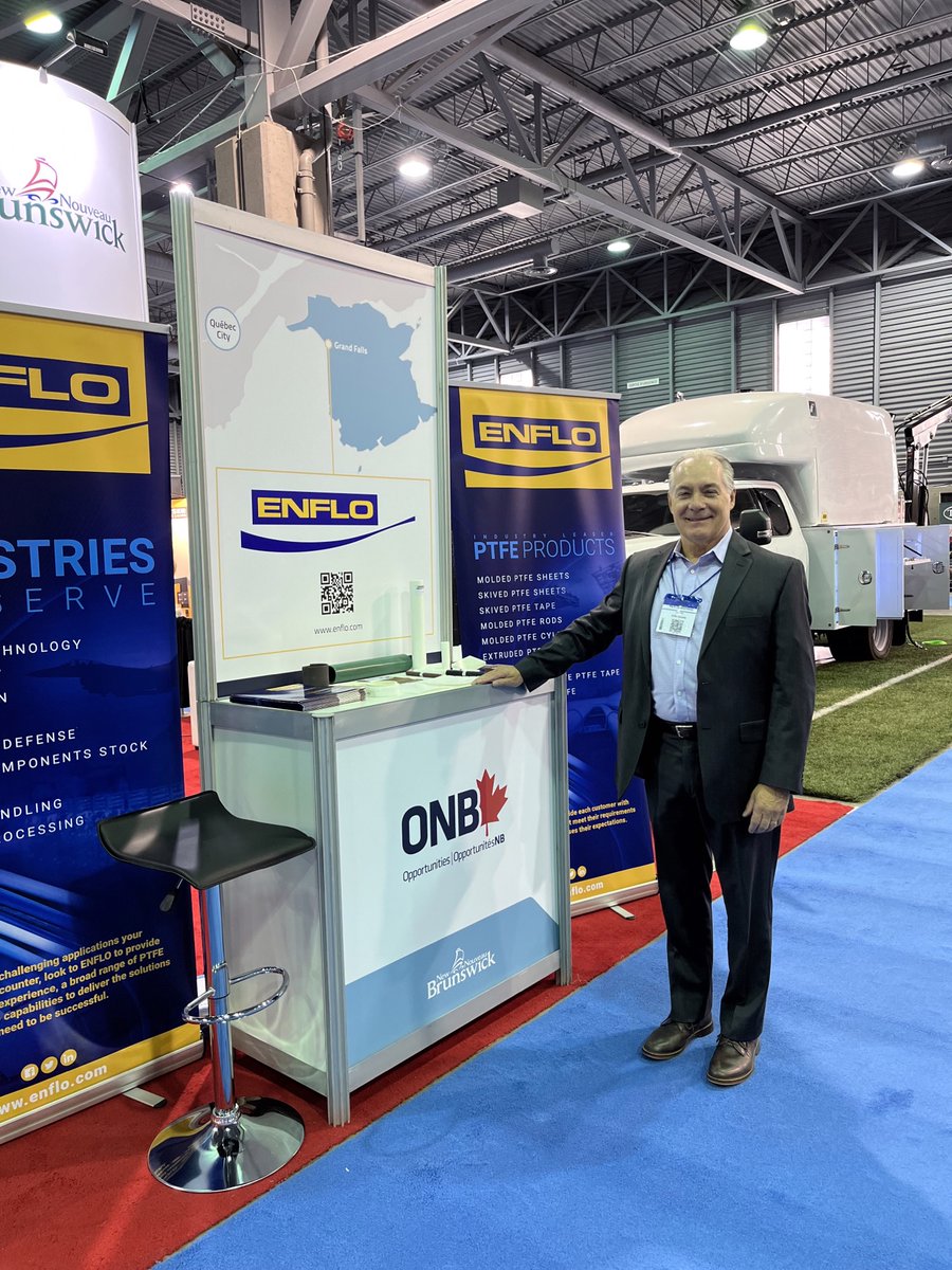 ONBCanada's tweet photo. We have boots on the ground in Quebec City this week for Salon Industriel de Québec. Booth 408 is featuring 3 innovative NB companies: Enflo, Corruven and Wajax. Excited for the next few days of networking and opportunities ahead! #SIQ2022 https://t.co/Dqu4rzgB1Z