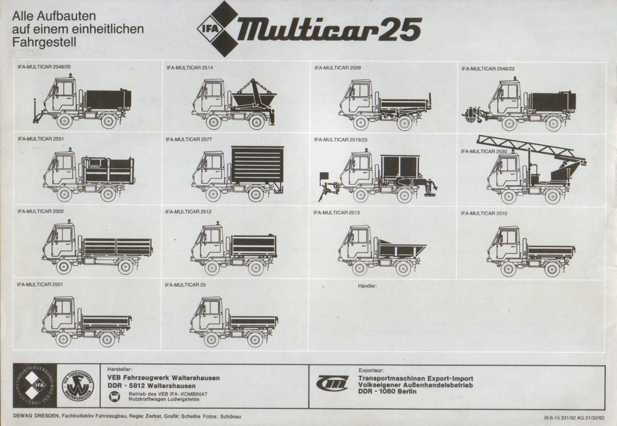 DDR_Reklame's tweet photo. Der Multicar 25, kurz auch als M 25 bezeichnet, ist ein leichter Lastkraftwagen aus der DDR und wurde in diversen Varianten im VEB Fahrzeugwerk Waltershausen gefertigt.
.
#Multicar #M25 #Multicar25 #Fahrzeug #LKW #Multifunktion #IFA #DDR #GDR #Ostalgie #EastGermany https://t.co/tp53i19xy8