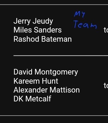 KRG_12's tweet photo. Had Cordell Patterson on my team now I have cook and sanders as my only 2 backs. What do you think about this trade? #FantasyFootball #ffballers #fantasy #football #Footclan https://t.co/hvi6fAeFp9