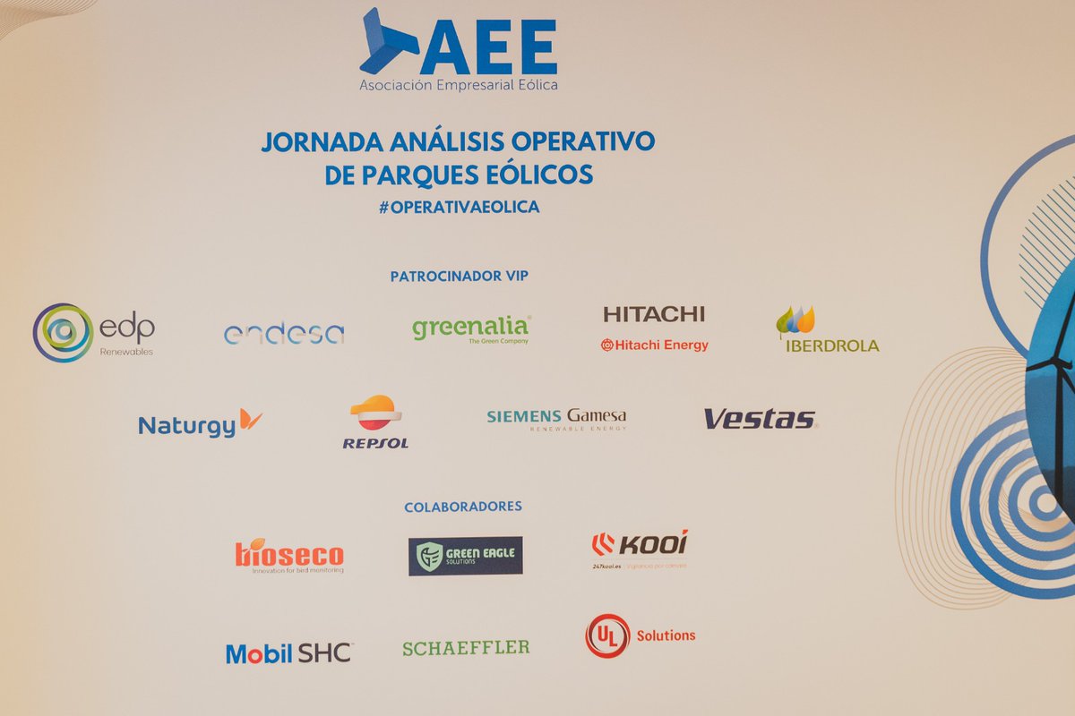 aeeolica's tweet photo. Agradecemos la participación de nuestras empresas patrocinadoras de #OperativaEólica
@EdpRenewables
@Endesa
@Greenalia_es
@hitachienergy
@iberdrola
@Naturgy
@Repsol
@SiemensGamesaES
@Vestas
@GreenEagleSpain
@SchaefflerGroup 
#KOOI
#BIOSECO https://t.co/nK14Ygynfw