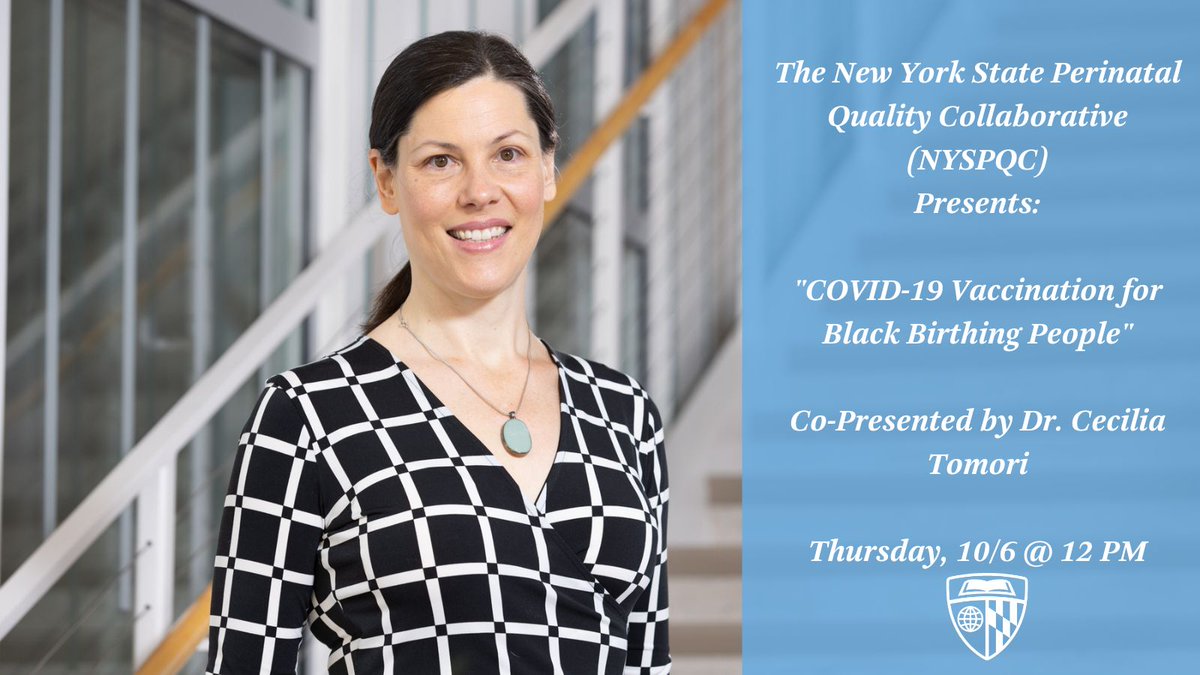 @DrTomori will be a featured presenter this Thursday, 10/6 for this great webinar 'COVID-19 Vaccination for Black Birthing People' from the New York State Perinatal Quality Collaborative (NYSPQC). Sign up now to attend 👉 bit.ly/3Cgb31C