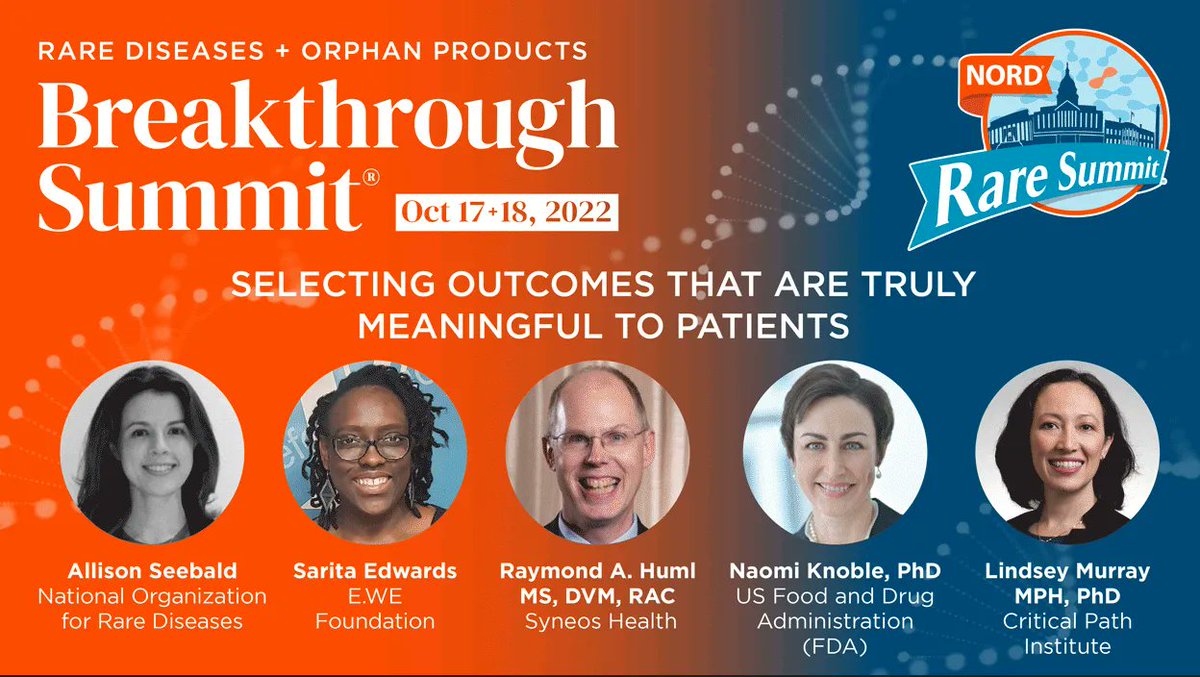 Excited to join this panel of professionals to speak about clinically relevant outcomes and the acceleration of medical product development for rare diseases. The NORD Summit is happening October 17-18 in Washington, DC. See you soon! #NORDSummit @RareDiseases