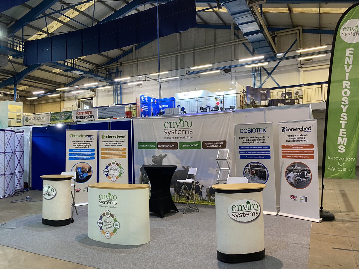 Envirosystemsuk's tweet photo. All set up at @BathandWest The Dairy Show! Youโll find us at our usual spot in the showering pavilion, stand 192. Looking forward to presenting slurry emissions research & slurrybugs fertiliser savings at 12.10-1pm in the seminars pavilion ๐see you there! #teamdairy #slurrybugs https://t.co/CWXqXpoIWl