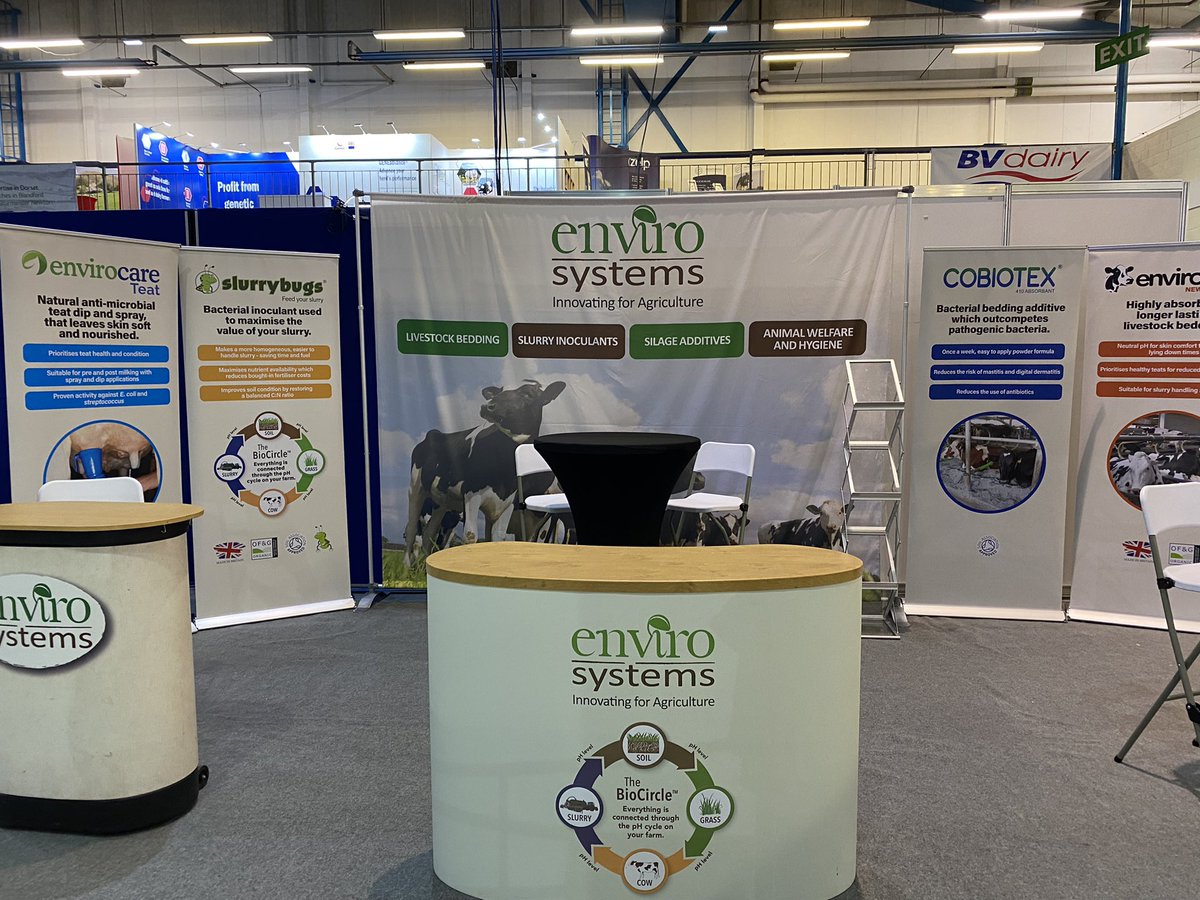 Envirosystemsuk's tweet photo. All set up at @BathandWest The Dairy Show! Youโll find us at our usual spot in the showering pavilion, stand 192. Looking forward to presenting slurry emissions research & slurrybugs fertiliser savings at 12.10-1pm in the seminars pavilion ๐see you there! #teamdairy #slurrybugs https://t.co/CWXqXpoIWl