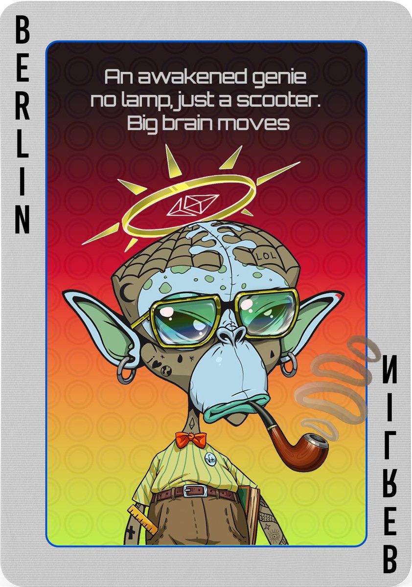 King of Spades ♠️ 

The rules:

- Collect a full set by following each Team Member
- Retweet the card - there are 12 in total, they must all be on your feed

When all the cards have been dealt qualifiers will enter a draw for a rare mutant ape 👾

Card 8: <a href="/ApeBreath/">Berlin</a>