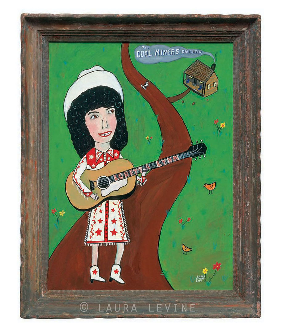 Legend Loretta Lynn 💔 Painting by Laura Levine © 2004. Acrylic and found trading stamps on masonite in antique wood frame. From the book “Honky-Tonk Heroes &amp; Hillbilly Angels.” With deep love, sorrow and respect from one LL to another... #lorettalynn #lauralevine