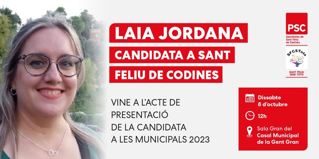 PSC_SFC's tweet photo. Laia Jordana, serà la candidata del grup "Sant Feliu Som Tots - PSC" a les eleccions municipals del 2023 a  Sant Feliu de Codines @ljordanaluna @PSC_SFC #sfc182 https://t.co/ZmtEjAcPIu