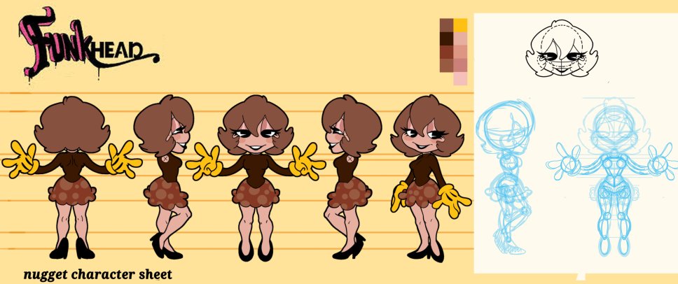 NuggetNightmare's tweet image. I wanted to do funkhead style with my sona so I made a character sheet, the sketch is quite messy XD

@funkheadfnf (Original sheet style and logo) 
#funkhead
