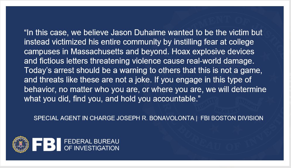 FBIBoston's tweet photo. #FBI Boston's Special Agent in Charge Joe Bonavolonta's statement on today's arrest https://t.co/sNkfHqnk3w