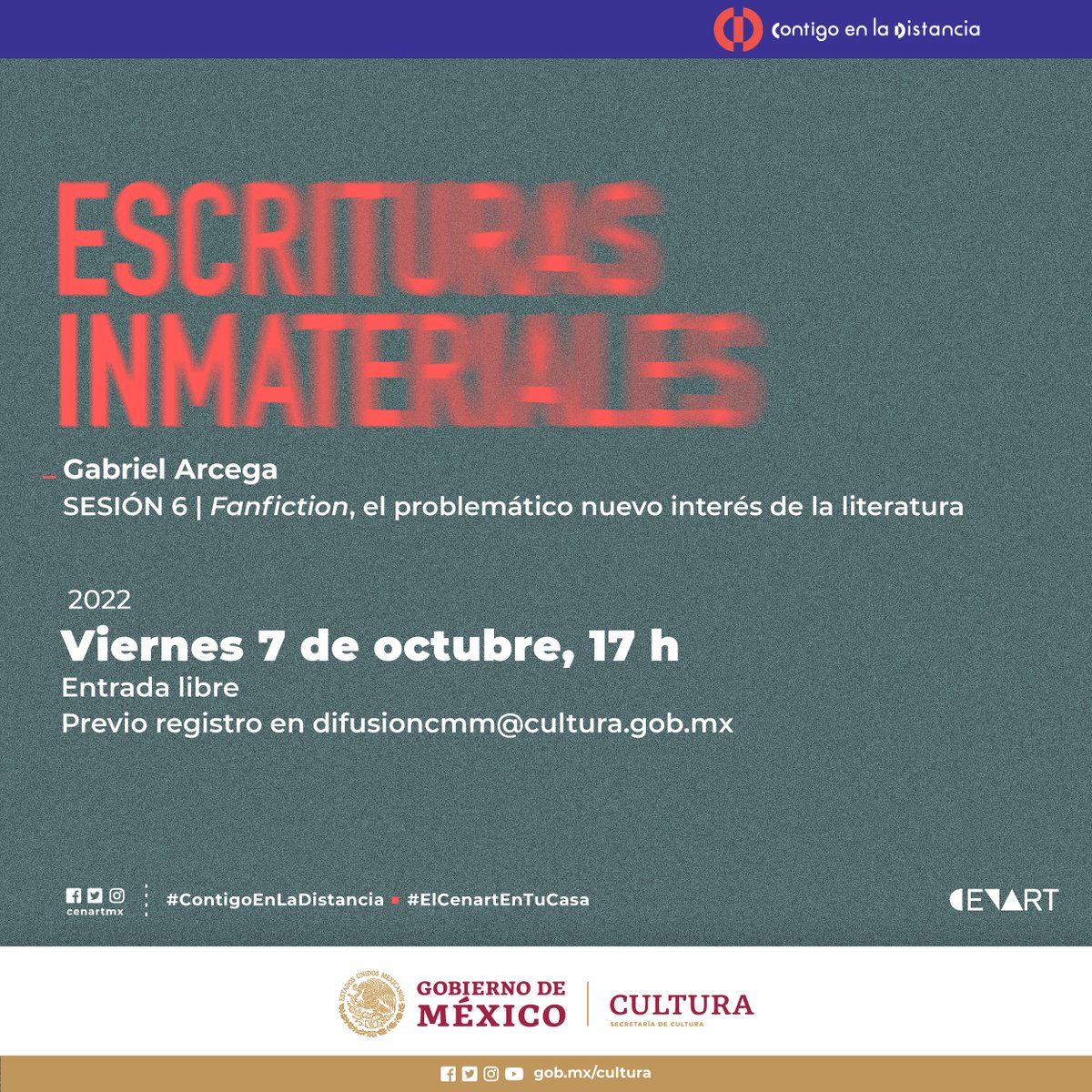 cmm_cenart's tweet photo. ¿Disfrutas leyendo o escribiendo fanfiction sobre tus historias favoritas? 📝
Entonces no puedes perderte esta sesión del seminario #EscriturasInmateriales, donde estaremos reflexionando alrededor de esta expresión literaria.
💥 Regístrate en difusioncmm@cultura.gob.mx https://t.co/VXYoDZm9wP