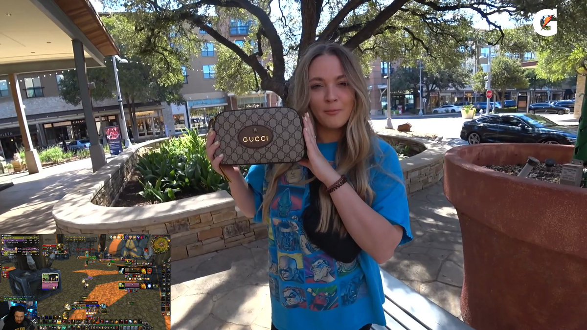 nmplol's tweet photo. Now this is addiction, see the bottom left corner? That is me playing WoW on stream.

See the beautiful Britt with the Gucci Bag?

I had to buy her the bag so she'd to keep streaming IRL for me so I could stay home and play WoW.

Worth it. https://t.co/7upnraA2g5