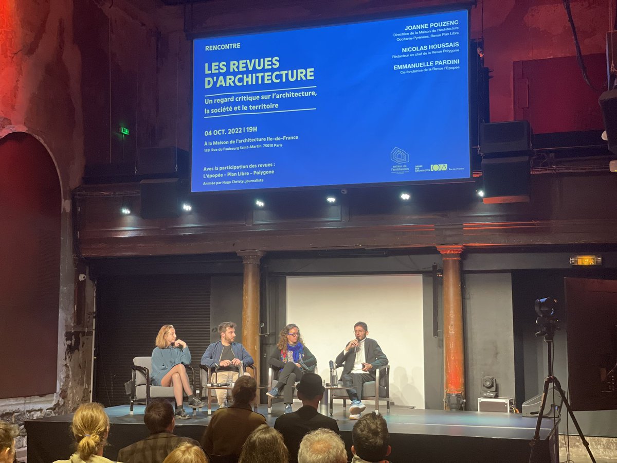 MA_IDF's tweet photo. En ce moment à la @MA_IDF 👉 Rencontre « Les #revues d’#architecture : Un regard critique sur l’#architecture, la #société et le #territoire »
📚Avec les revues l'#Epopée, #PlanLibre et #Polygone
🎙️ Animée par @HugoChristy
#teamarchi
@MA_IDF @architectes_idf https://t.co/lFZXmehl8H