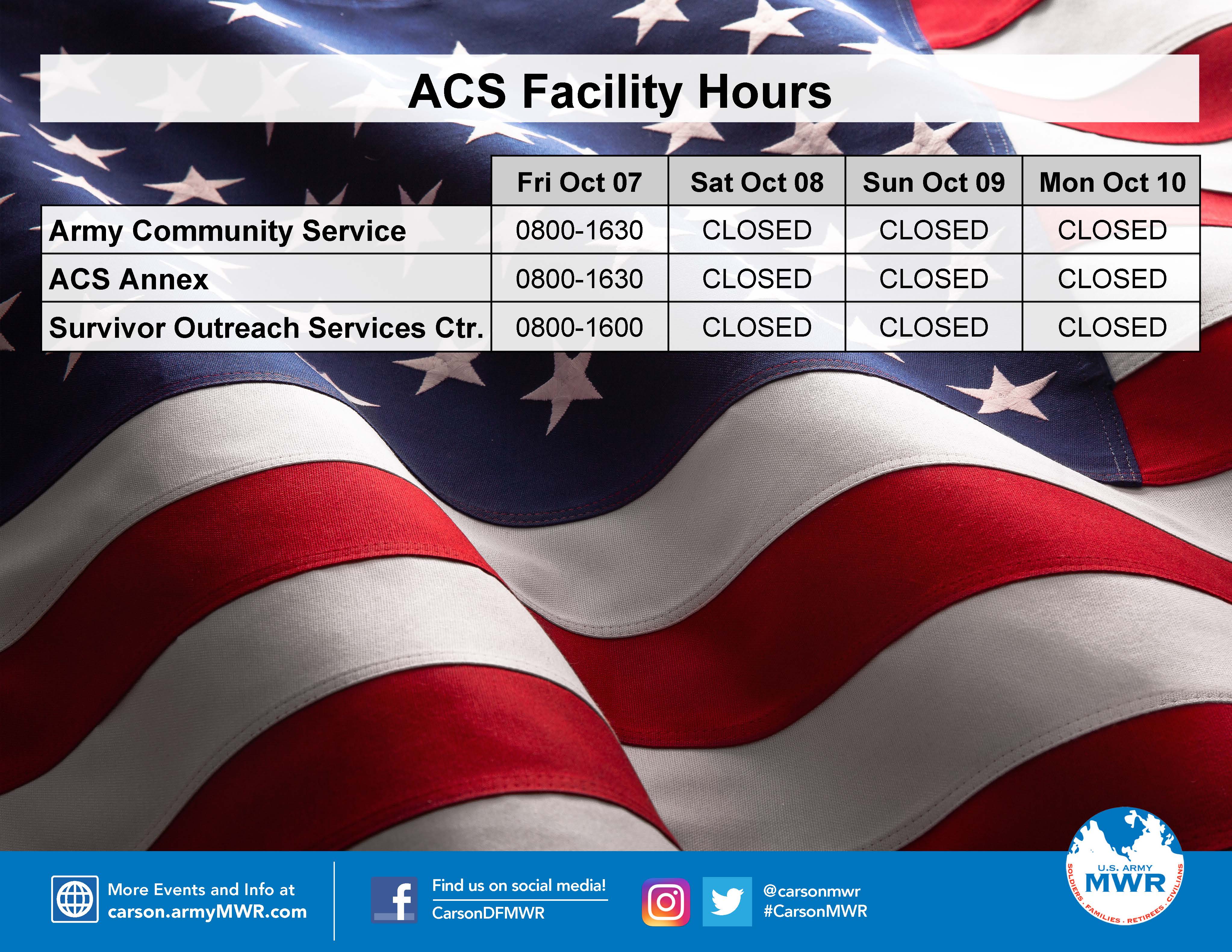 US Army Fort Carson on Twitter "Fort Carson MWR hours for the Columbus