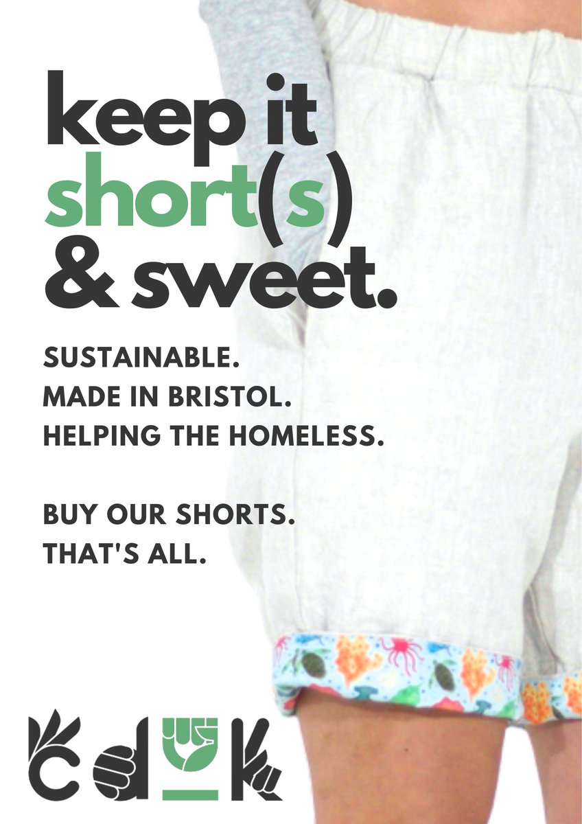 EveMacd10944854's tweet photo. One Minute Brief of the Day:
Create posters to promote sustainable shorts made, sold &amp; worn to help people rise out of homelessness with

This was really interesting brief, really appreciate the opportunity! 
@CDUKonline

@OneMinuteBriefs
 
 #MadeInBristolShorts https://t.co/2JSfSP3TwB