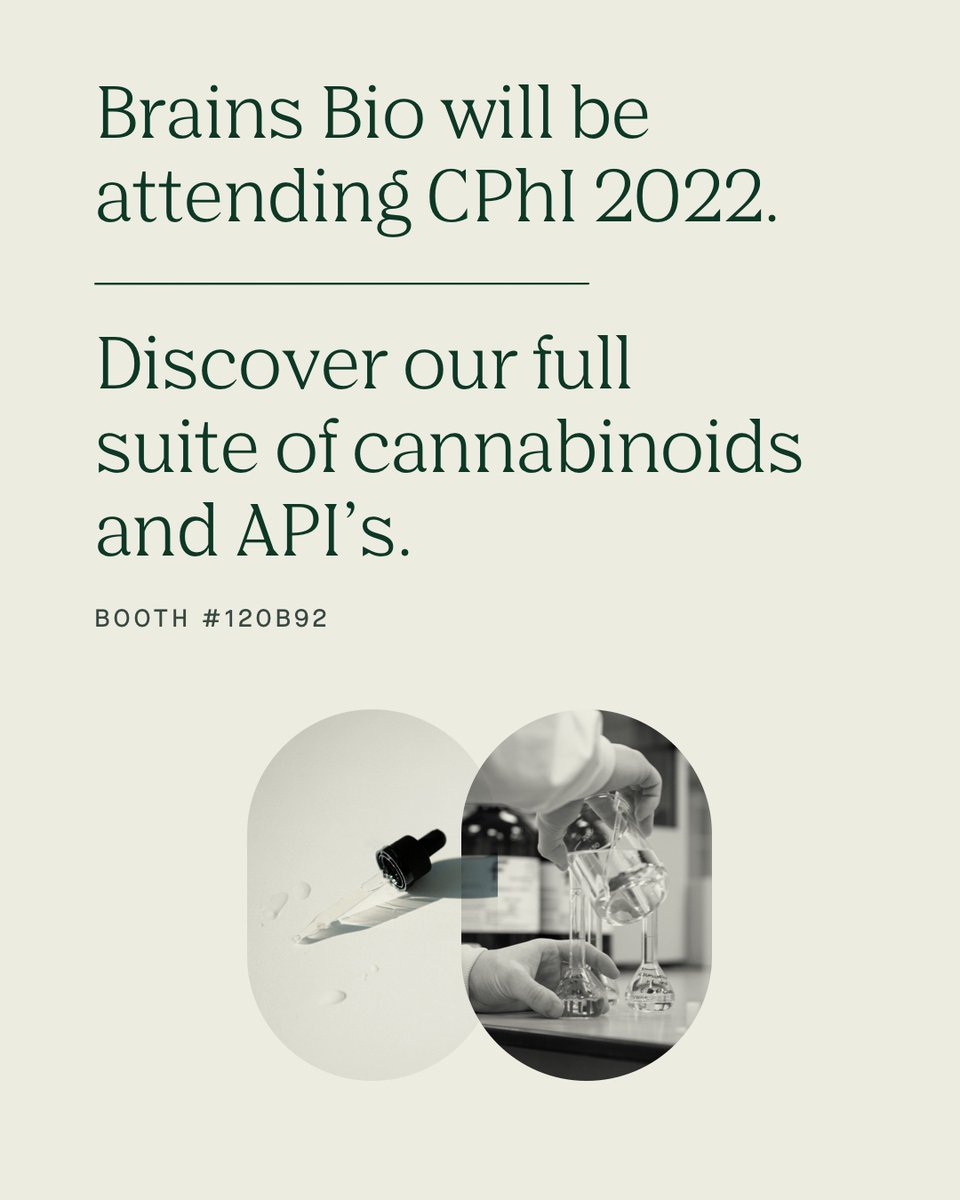 BrainsBio's tweet photo. The Brains Bio team will be attending CPHI 2022 in Frankfurt. Please reach out if you would like to discuss our suite of cannabinoids and EU GMP API's.
#cphi2022 #cannabinoids #activepharmaceuticalingredient #clinicaltrials #clinicalresearch #cbdapi #lifeenhanced https://t.co/6Er8pMH8Pr