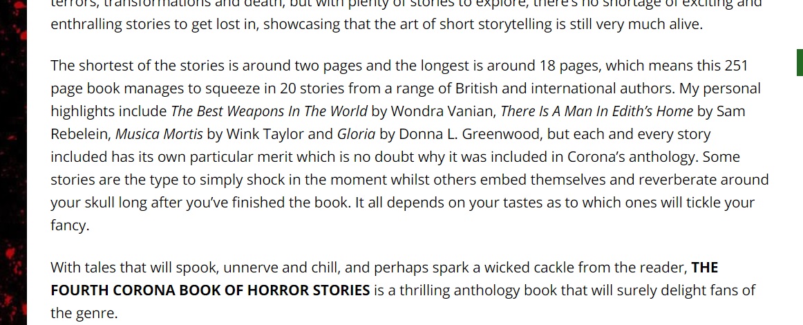 CoronaBooksUK's tweet photo. Special shout outs in the review to @wondravanian to @HillaryScruff to @WinkTaylor1 and to @DonnaLouise67 (again!) 
Horror people out there, you need to read these stories! https://t.co/sMda8WI2WI