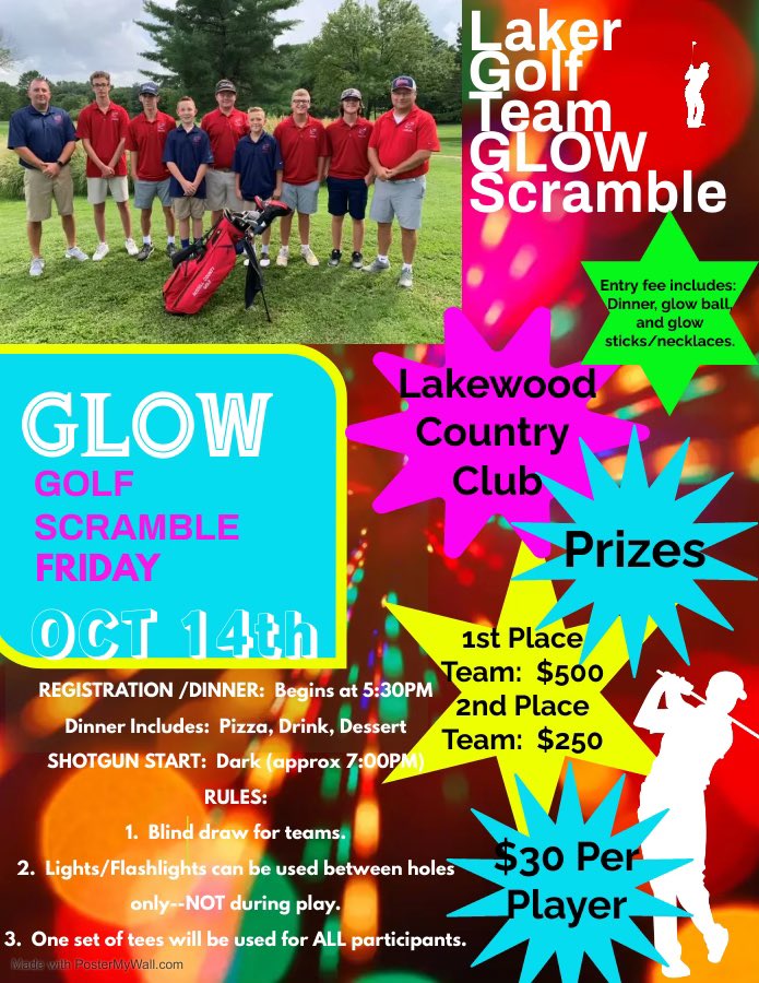 golf_laker's tweet photo. Laker Golf Team would like to invite you to play in our upcoming night golf scramble.  Oct. 14th. https://t.co/c4n4WxSVAq