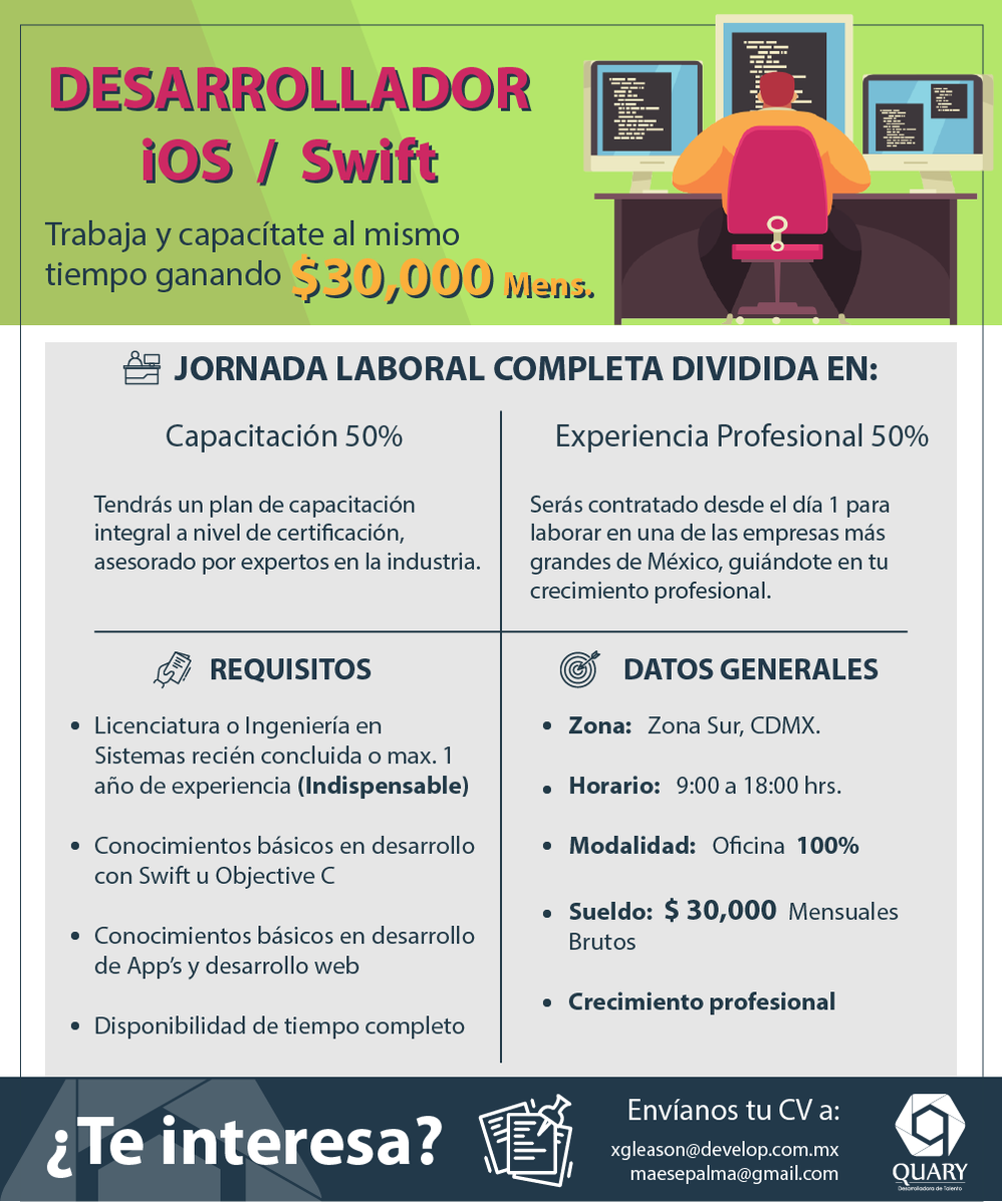 mx_develop's tweet image. Capacítate y trabaja al mismo tiempo, #DesarrolladoriOS #VacantesTI #OportunidadLaboral. Regístrate aquí: bit.ly/3ydHHhC