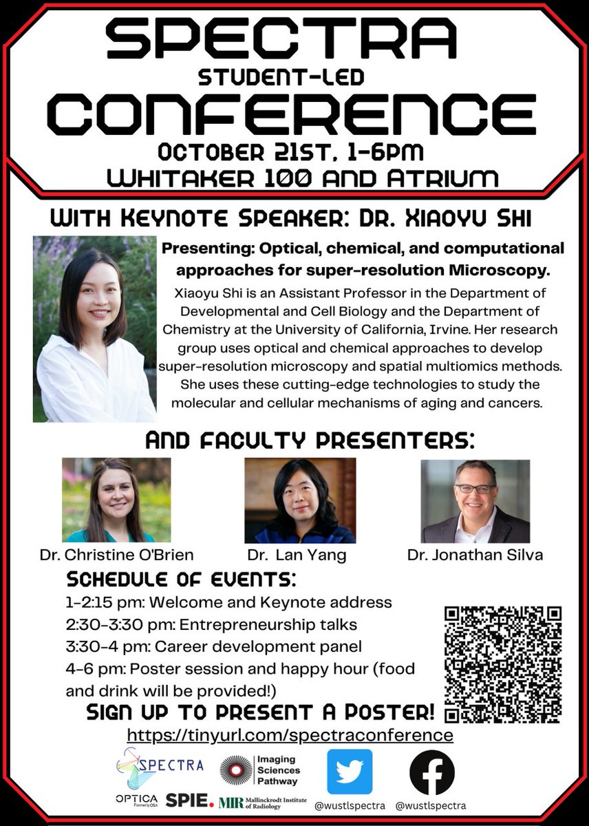 WashUdbbs's tweet photo. Join @wustlspectra 10/21 for the 1st SPECTRA Student-Led Conference, with featured speakers, career discussions, a poster session (with prizes!) and happy hour! Poster submissions are still being accepted!
RSVP here: https://t.co/zcV3HCq7jL
@WUSTLDBBS @WUSTLMSTP https://t.co/y71e3Bvb3p